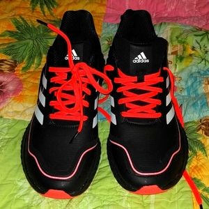 Adidas Marathon Boost, size W11/M9.5, worn once, black and electric red